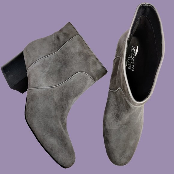 AEROSOLES Shoes - AEROSOLES Block Heel Bootie Grey Gray Suede 11